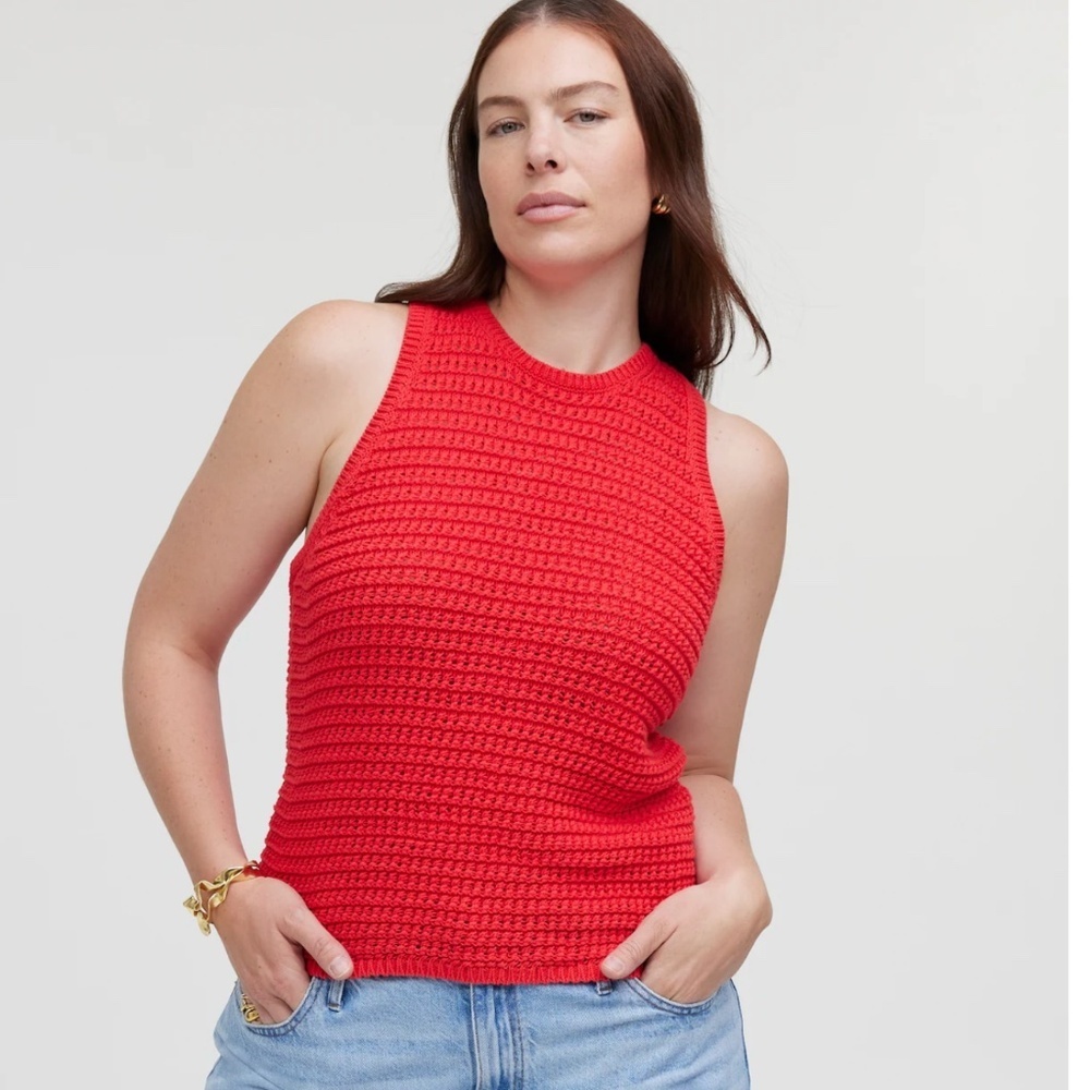 Madewell Crochet-Knit Cotton Crewneck Sweater Tank Watermelon Size Small
